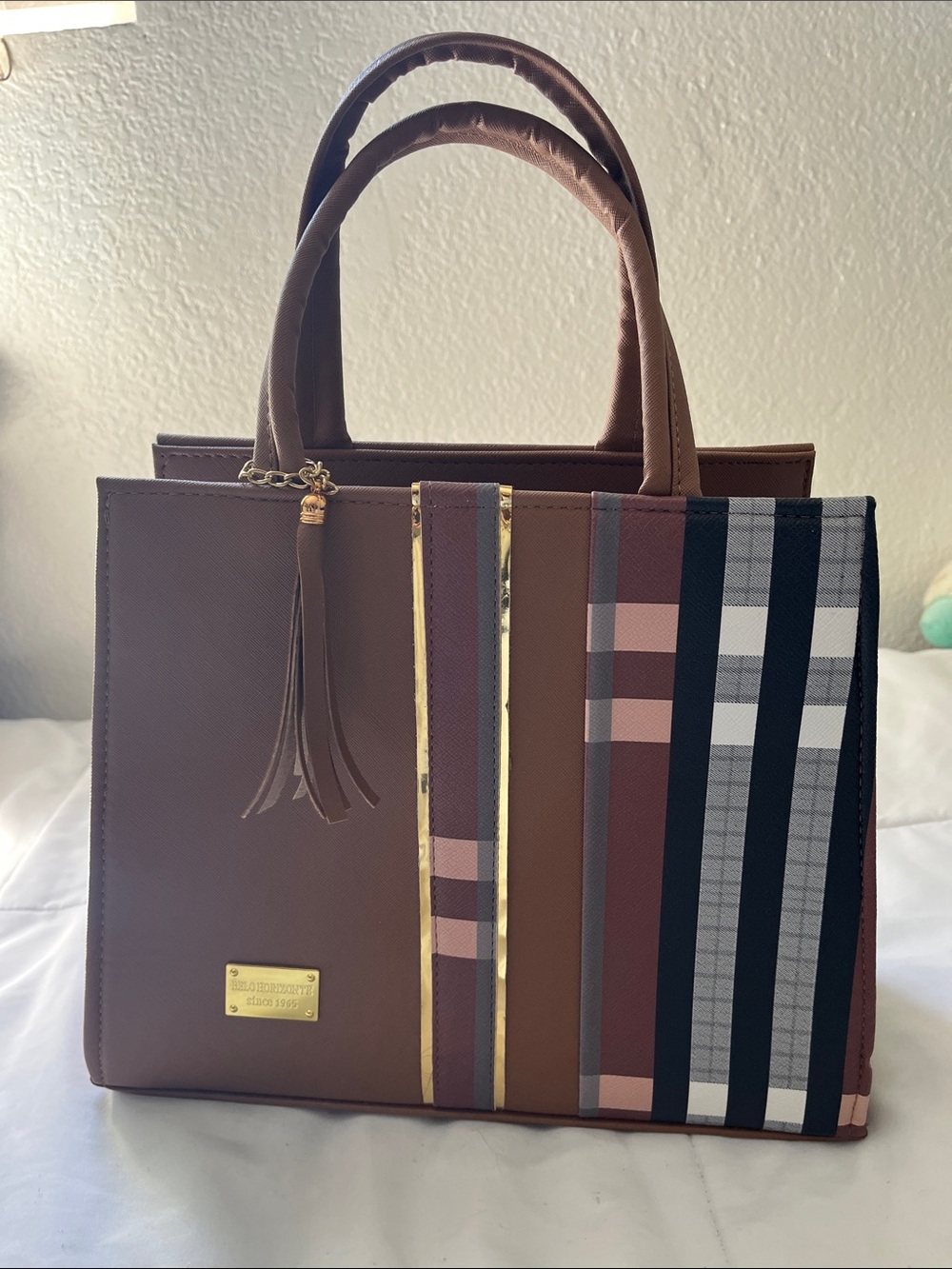 Classic Brown Plaid Tote Handbag - Structured Women’s Bag